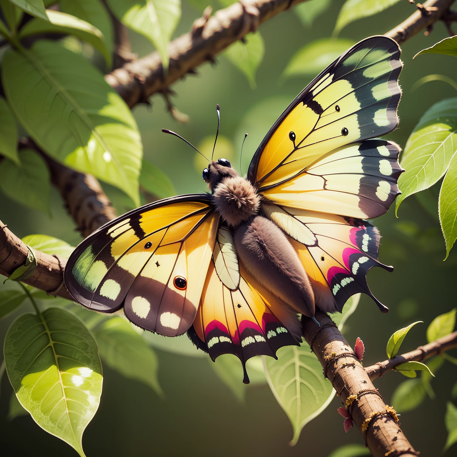 Butterfly perched on a tree, brilhante, natureza, melhor qualidade, chuva, realista, mystic, cores frias. --auto --s2