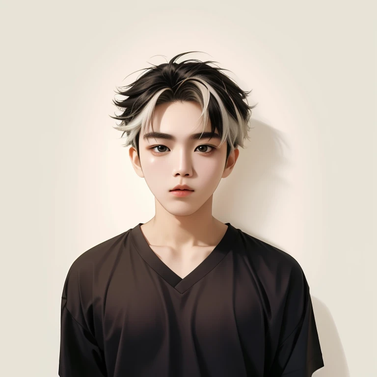Fed man wearing white shirt, 8k photos, 25 years old,Yellow and white short hair,big eyes,White clothes,profile,leng jun