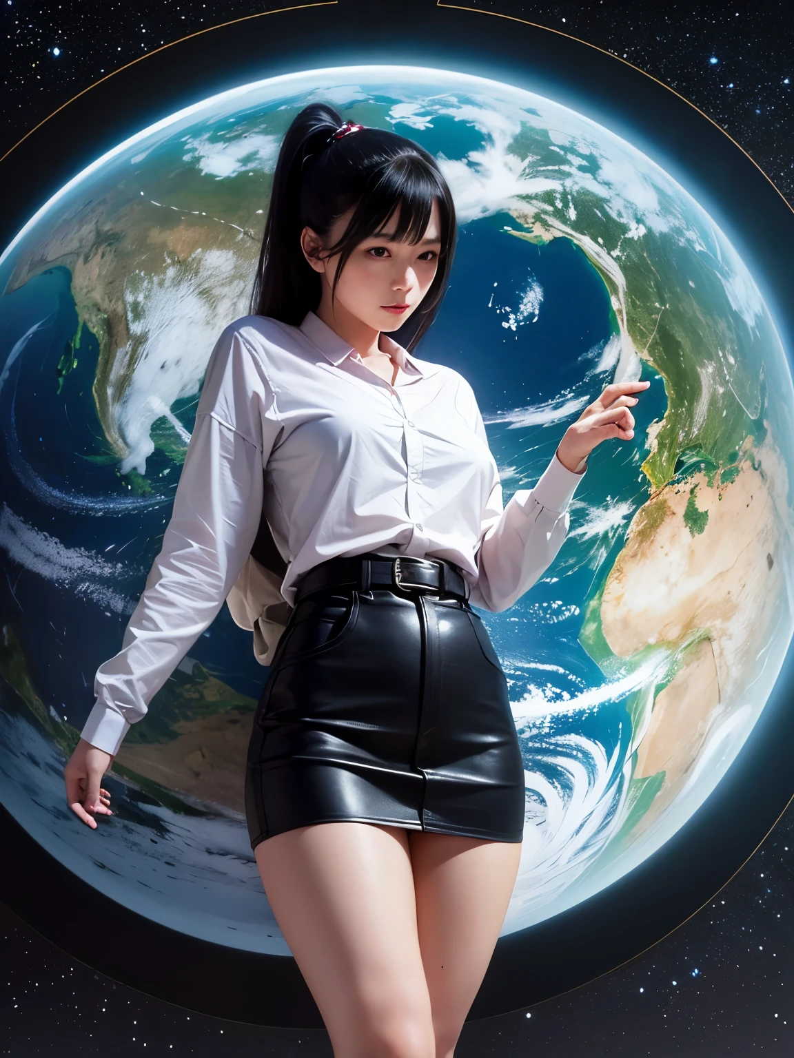 Frank Marsden, Takashi Ito, Surreal, mysterious, bizarre, fantastical, fantasy, Sci-fi, Japanese anime, wind-up taxi, beautiful high school girl in a miniskirt, perfect voluminous body, connection between the inside of the earth and the universe, inside the clock, detailed masterpiece 