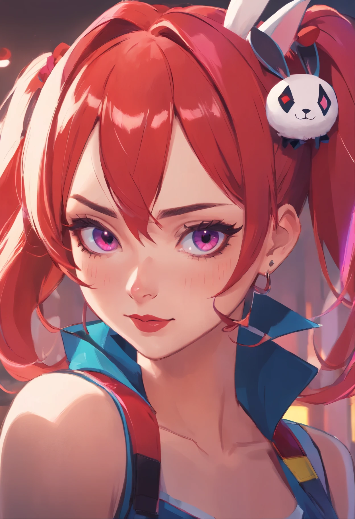 close-up of a woman with a rabbit on her head, of Harley Quinn, portrait of Harley Quinn, Colorful cinematography, Scary color graphics in 4 K, Artgerm Julie Bell Beeple, art of alessandro pautasso, Harley Quinn, by Galen Dara, Martin then, Martin then artwork portrait, Harley Quinn