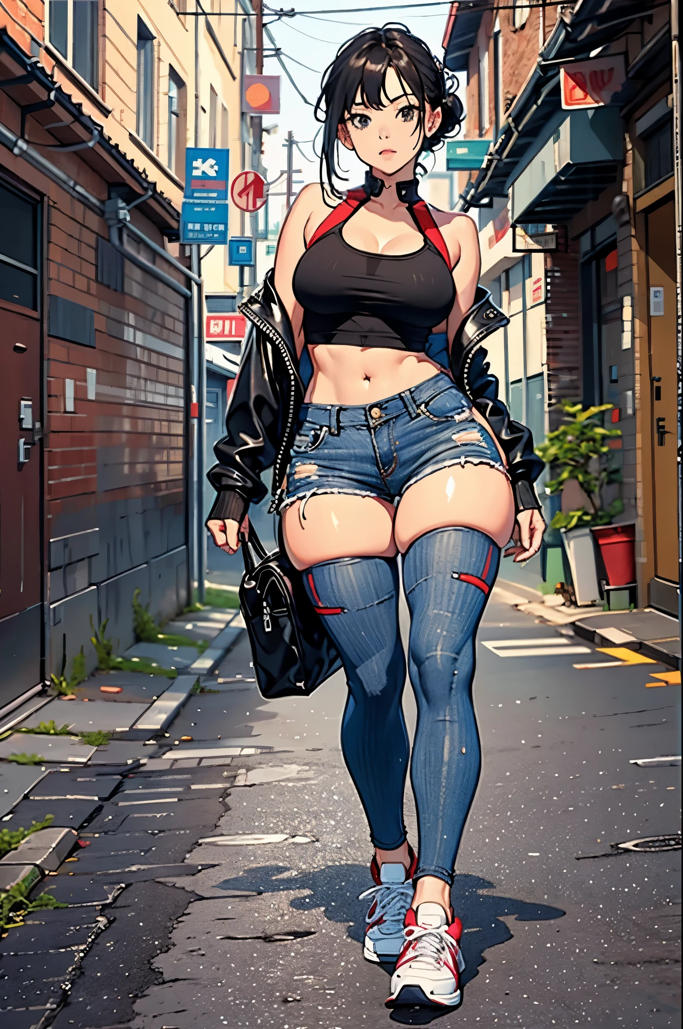 Videl, muito , com roupas de funkeira, brasileira, rio de janeiro, dancing funk, rebolando, bunda grande, pernas grossas, usando um short jeans extremamente curto, usando uma mini blusa, umbigo com pirsing, sneakers Nike, cabelo grande, Speaker behind, corpo inteiro, muito realista, extremamente sexy, 8k, 8k extremamente detalhado), (um extremamente delicado e bonito), (obra-prima), (melhor qualidade: 1.0), (ultra highres:1.0)