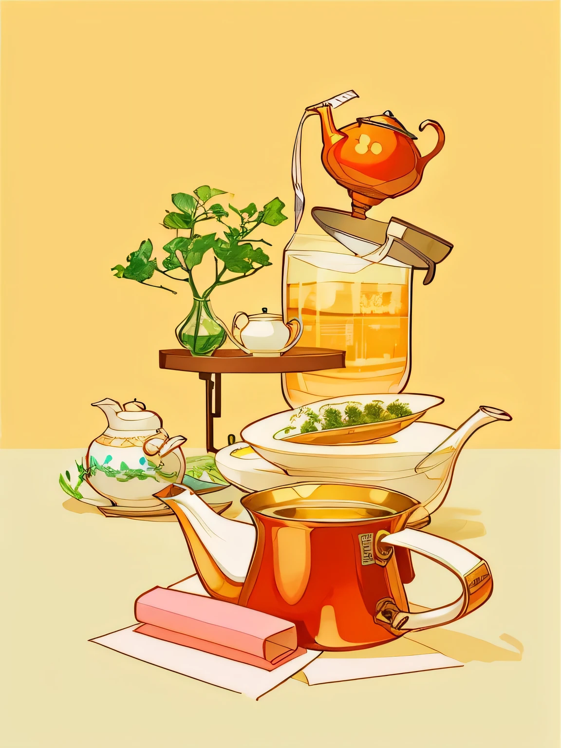 There a teapot there,上面There a teapot there, Amazing food illustrations, 一个美丽的艺术illustration, author:Kim Chung Hee, 程式化的数字illustration, illustration art, digital illustration style, 彩色illustration, ((still-life)), illustration, illustration”, 小illustration, author:Yang Jin, 绘画illustration, full 彩色illustration,More tea elements