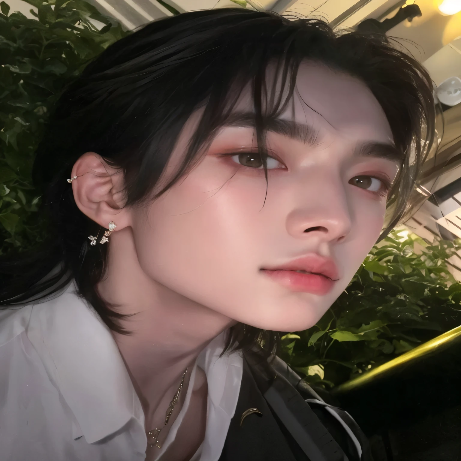 Un primer plano de una persona con cabello negro y una camisa blanca, cai xukun, Jinyoung Shin, yanjun chengt, steven jung, delicate androgynous prince, hsiao-ron, beautiful androgynous prince, Jung Jaehyun, pintar ulzzang, inspirado en Yanjun Cheng, hyung tae, androgynous face, sha xi