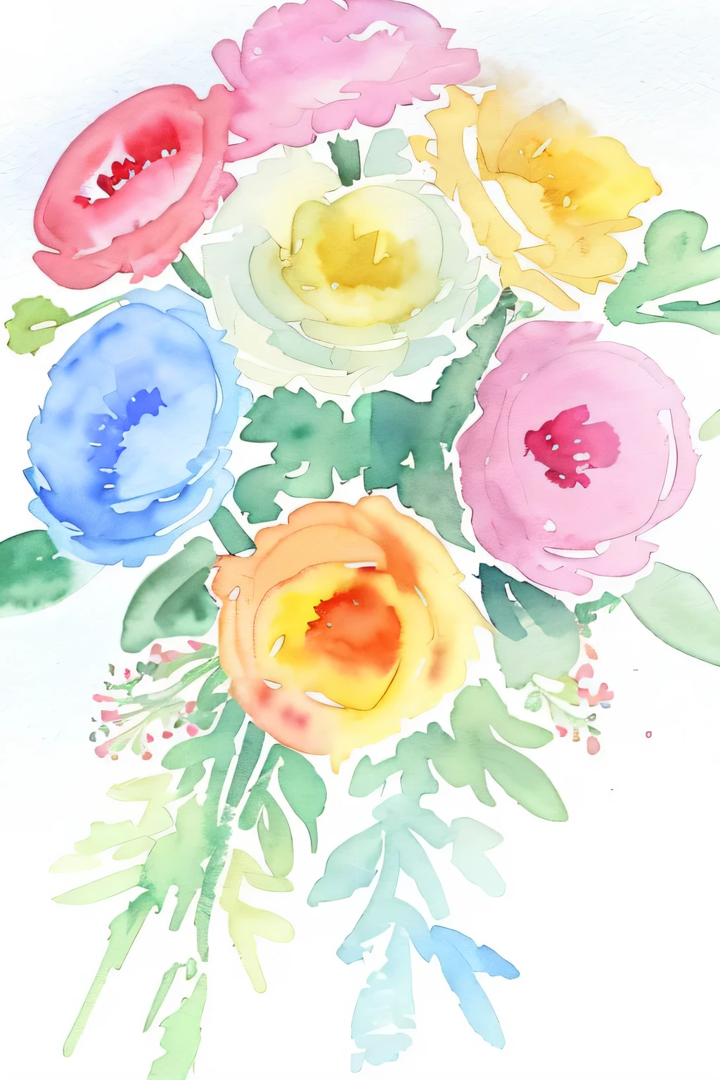 A bouquet of flowers of various colors, watercolor painting, watercolor painting, watercolor绘画, watercolor绘画, watercolor, watercolor painting style, watercolor画艺术, watercolor, watercolors, leaning towards watercolor, Cheng Shifa, 纸本watercolor艺术, watercolor, watercolor art, realistic watercolor, by Phyllis Ginger, light watercolor painting
