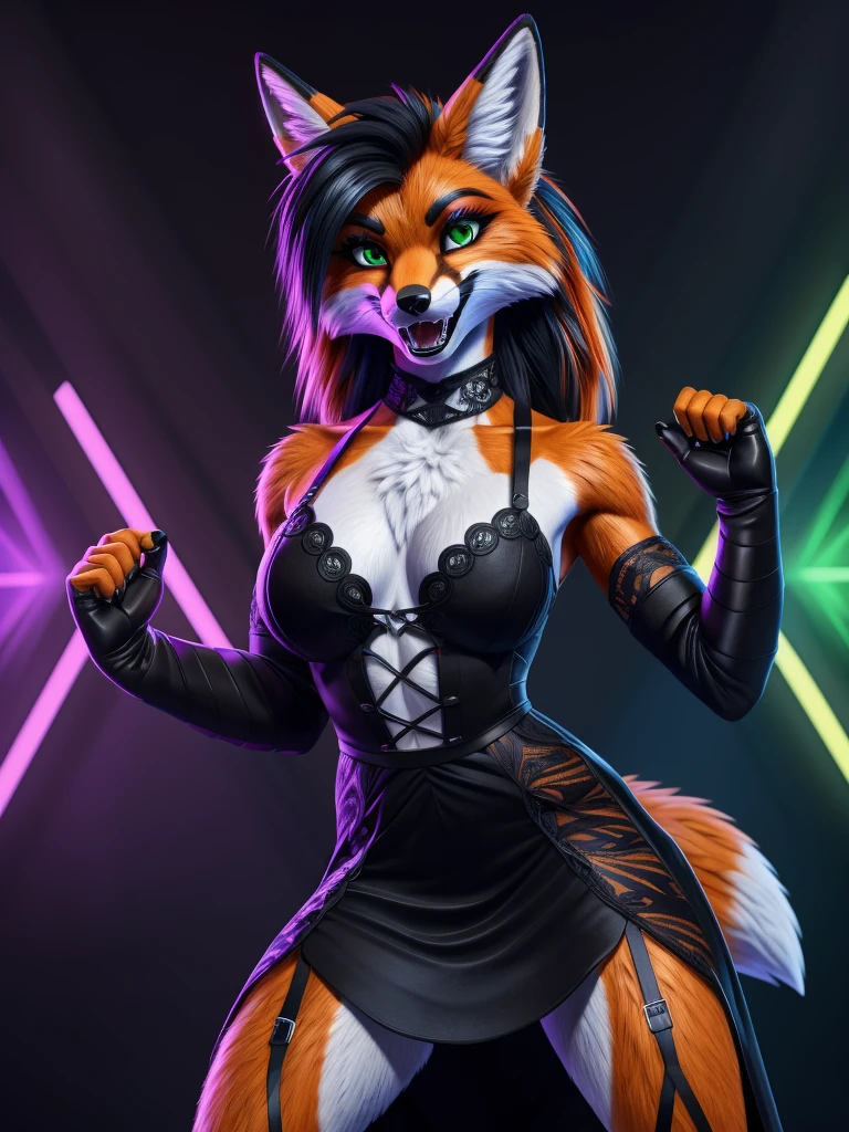 (best quality,4k,8k, highres, masterpiece:1.2), (furry; anthro fox), well-toned abs, ultra-detailed, dynamic lewd pose, C-cup breasts, ((horny)), ((sexy)), goth makeup, edgy hairstyle, detailed eyes and face, long eyelashes, gothic lace dress, knight armor, vibrant colors, excited, green eyes, orange fur
