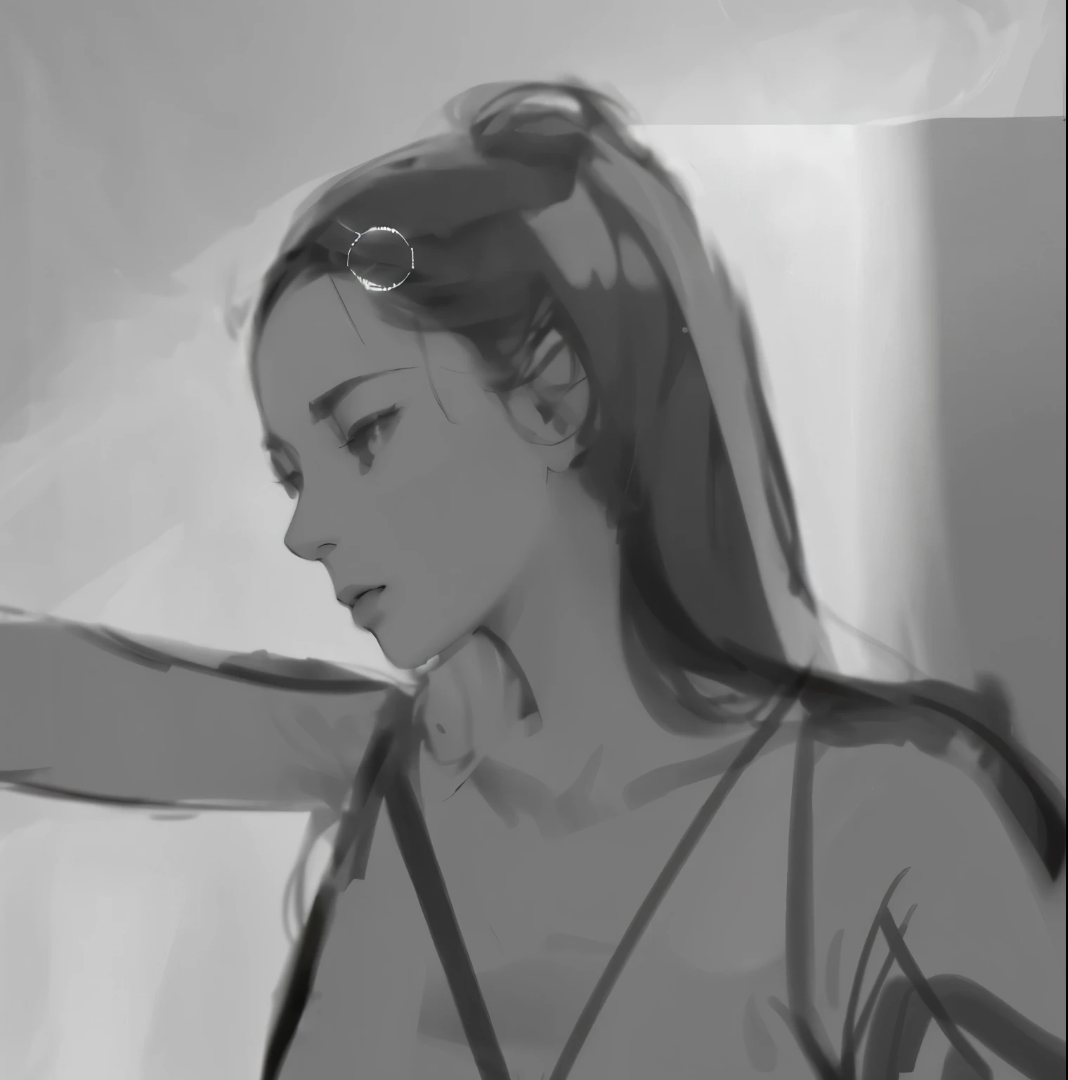 Close-up of woman with hair comb in hand, digital sketch, Gesture study, การวาดDigital Imaging, Keyframe illustration, Close-up movie scene, Scope rotation, light study, Rotoscope, Digital Imaging, Animation Portrait Art Concept, Rotoscoped, Digital illustrations -, Drawing gestures, Draw digitally on a Wacom tablet, concept portrait