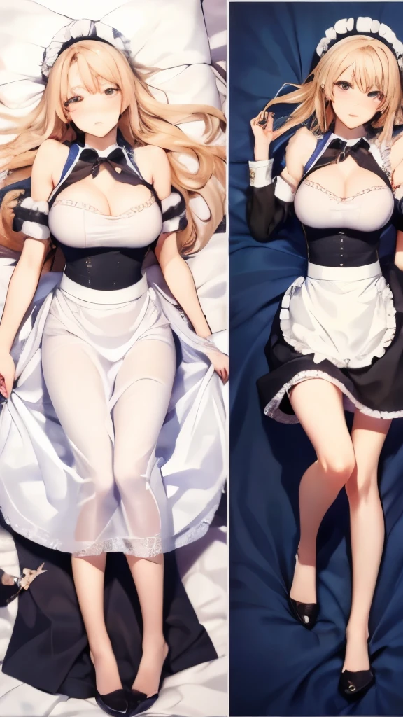 back, (((Maid clothes)))), (((big)))), drunk eyes, big breasts、detailed person、detailed background、fascinating cleavage、Enchanted foothills、Exquisite beauty、exquisite female body、full shot、full body、middle shot、cowboy shot、映画のワンシーン、お尻を突き上げて, ミニスカートのメイド服