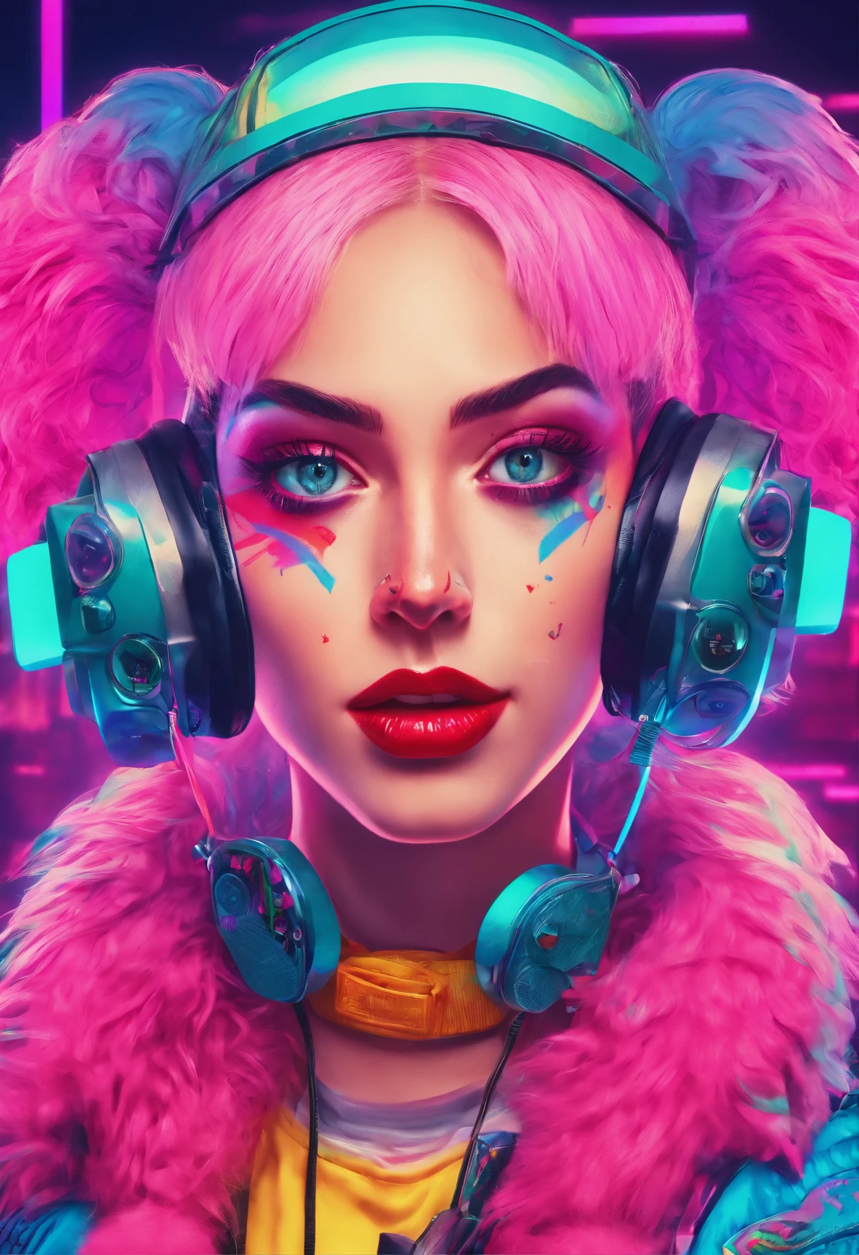 close-up of a woman with a hedgehog on her head, Harley Quinn, портрет Harley Quinn, Colorful camera work, Scary 4K color graphics, artist Julie Bell Beeple, Artist Alessandro Pautasso, Harley Quinn, author Galen Dara, Martin Ten, artistic portrait of Martin Ten, Harley Quinn
