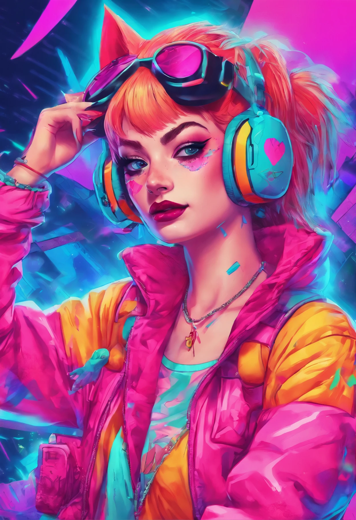 close-up of a woman with a fox on her head, Harley Quinn, портрет Harley Quinn, Colorful camera work, Scary 4K color graphics, artist Julie Bell Beeple, Artist Alessandro Pautasso, Harley Quinn, author Galen Dara, Martin Ten, artistic portrait of Martin Ten, Harley Quinn