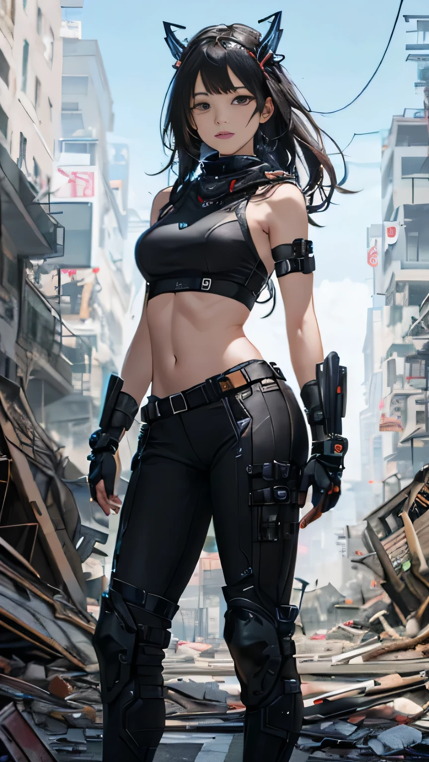 Woman body defined thick thighs cybernetic body parts, short underwear