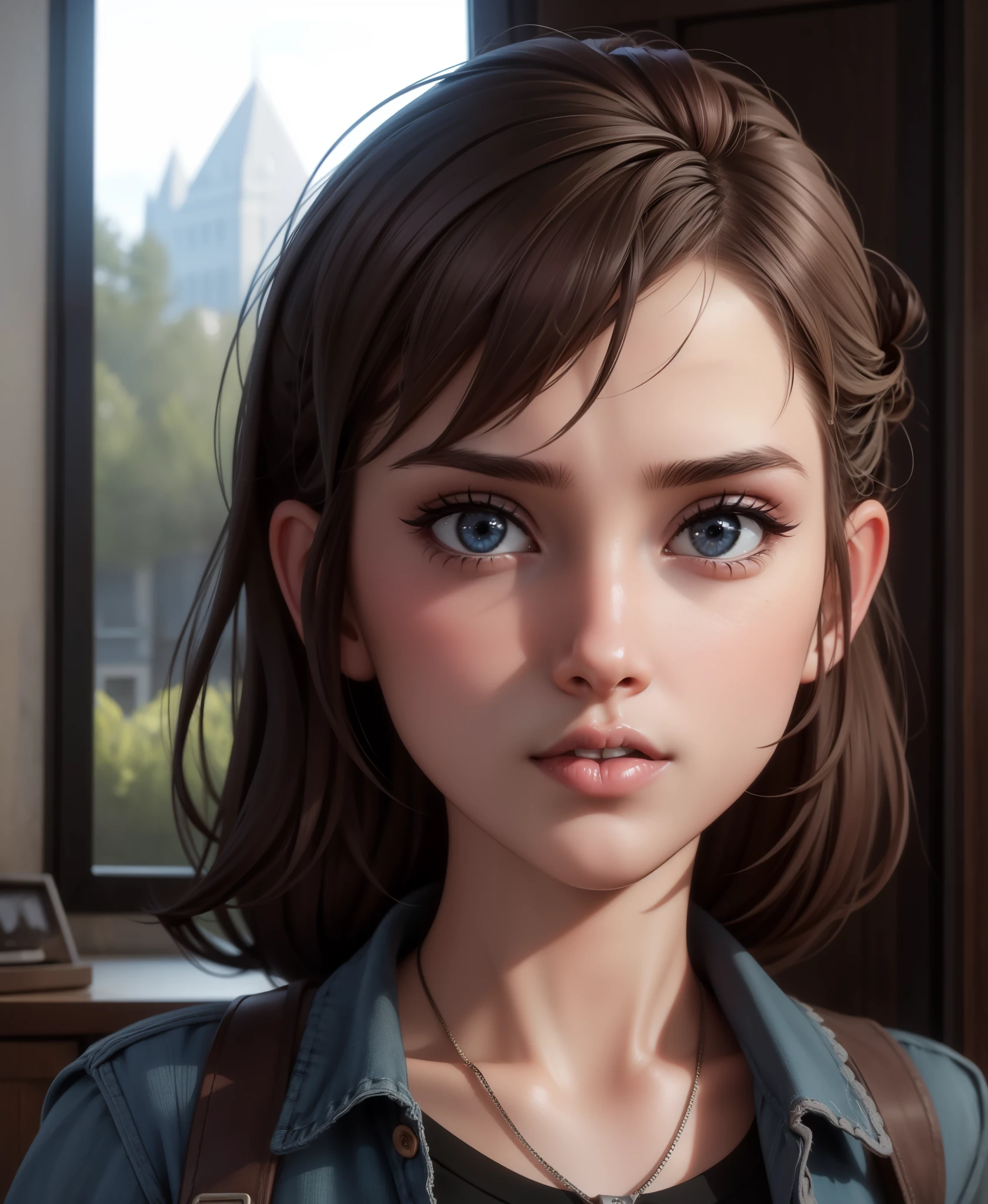 (the last of us:0.9), (Ellie:0.9), natural hair, realistic portrait, 4k, supreme detail, highly detailed, artstation, smooth, sharp focus, cinematic lighting