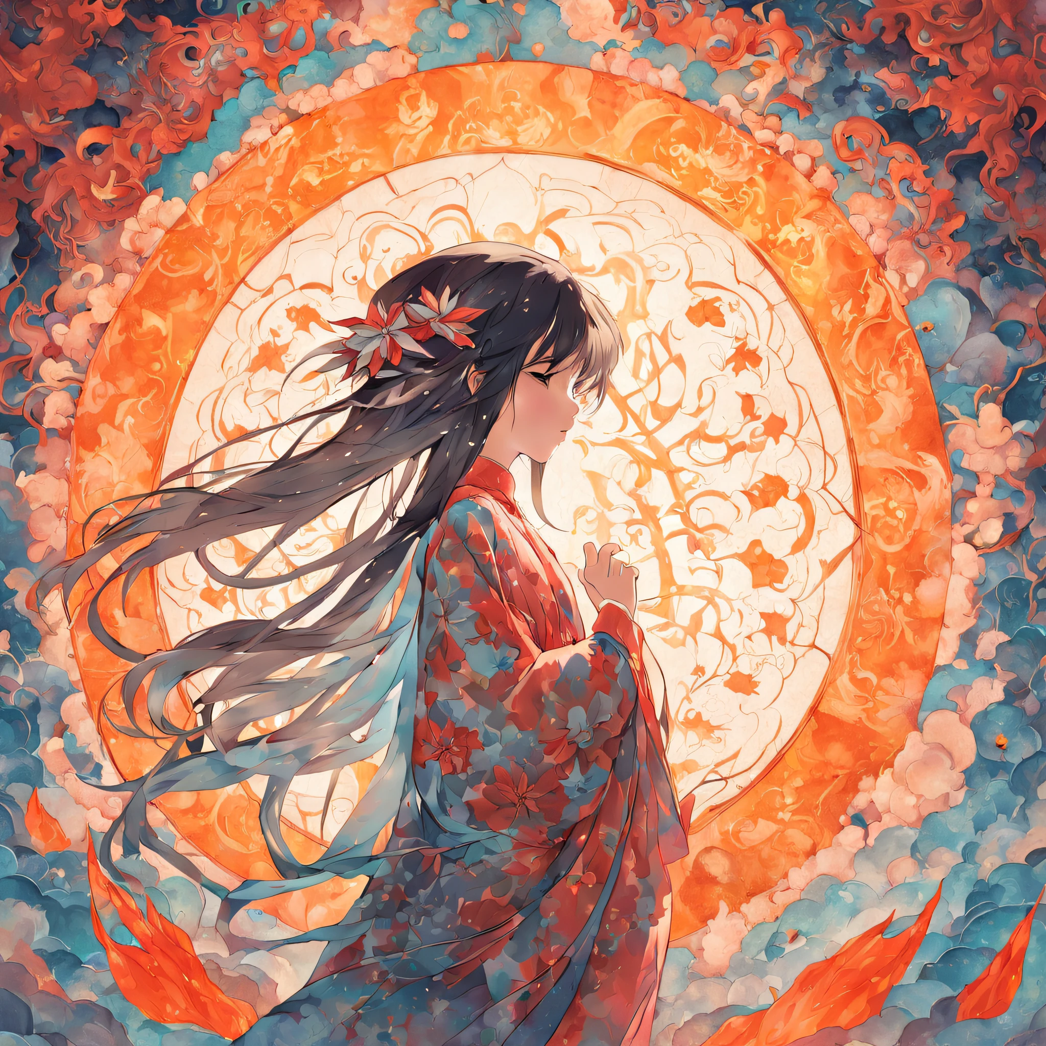 (White background:1.4),(Silhouette of a girl pregnant, eyes closed, Chuanghui long hair, Oriental elements),(Chinese illustration:1.aper art:1.3, Quilted paper art:1.2),( Reasonable design, clear lines, high definition,best quality, Very detailed, masterpiece, movie lighting effects, 4K )