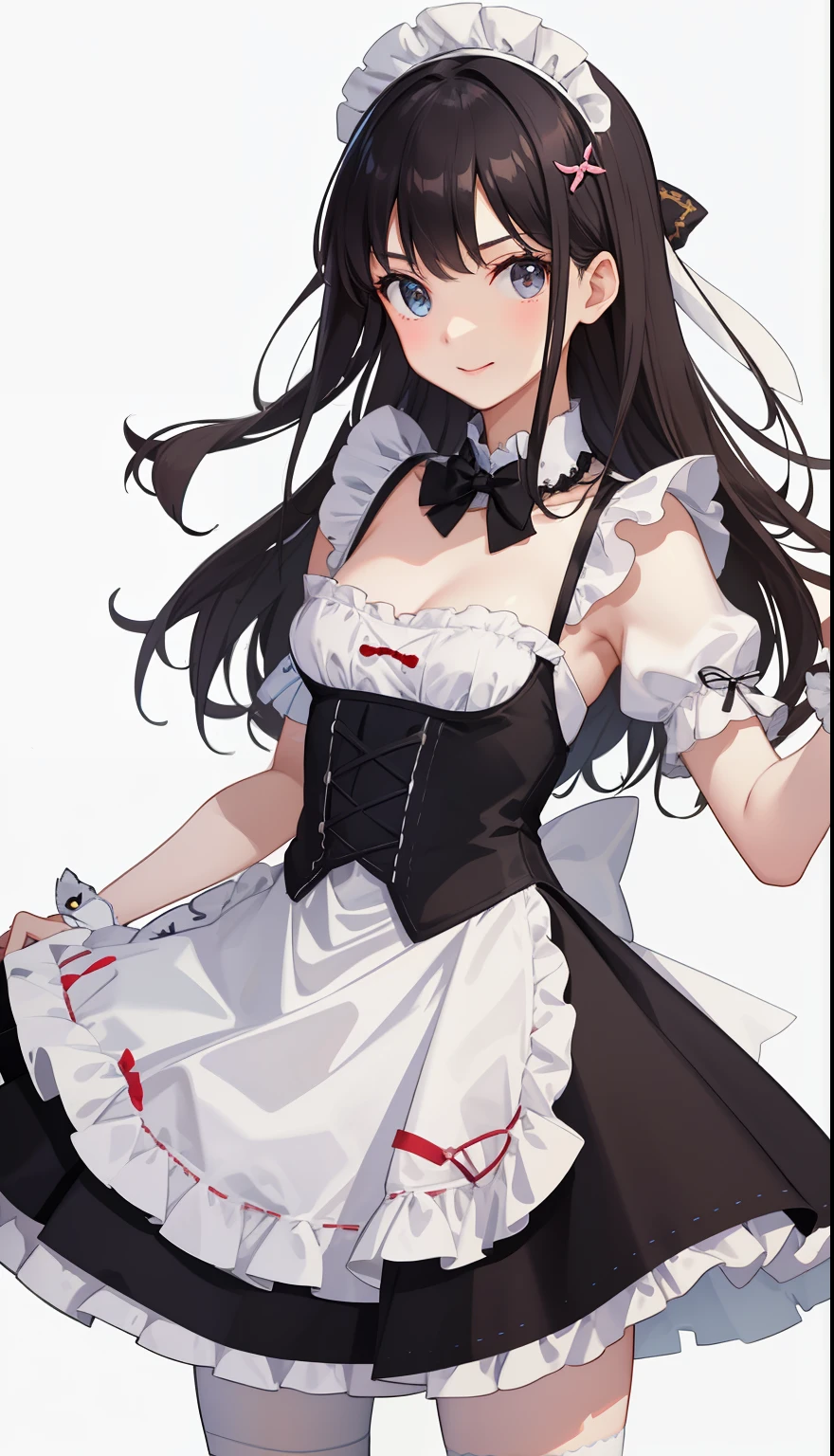 1 girl、laughter、petticoat、dress、(small breasts)、upper body portrait、apron、hair ornaments、maid's costume、