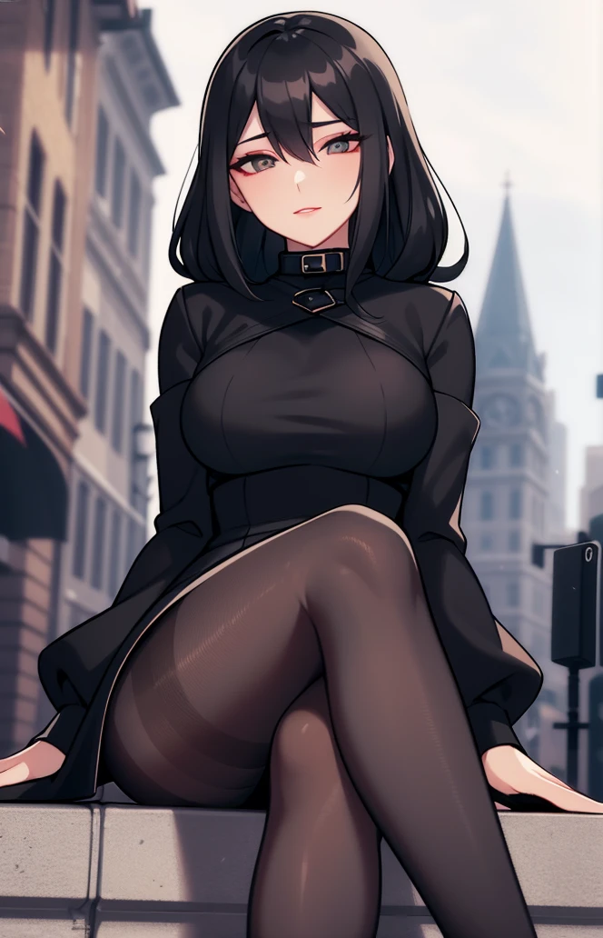 woman sitting on a ledge, looking at her cell phone, pantyhose tights, nylon tights, lady in black coat and pantyhose, tights; on the street, pantyhose, beautiful legs, wearing a tight black dress, wearing stockings, girl next door innocent look, beautiful lonely girl, nice legs, crossed legs, wearing black tight clothing