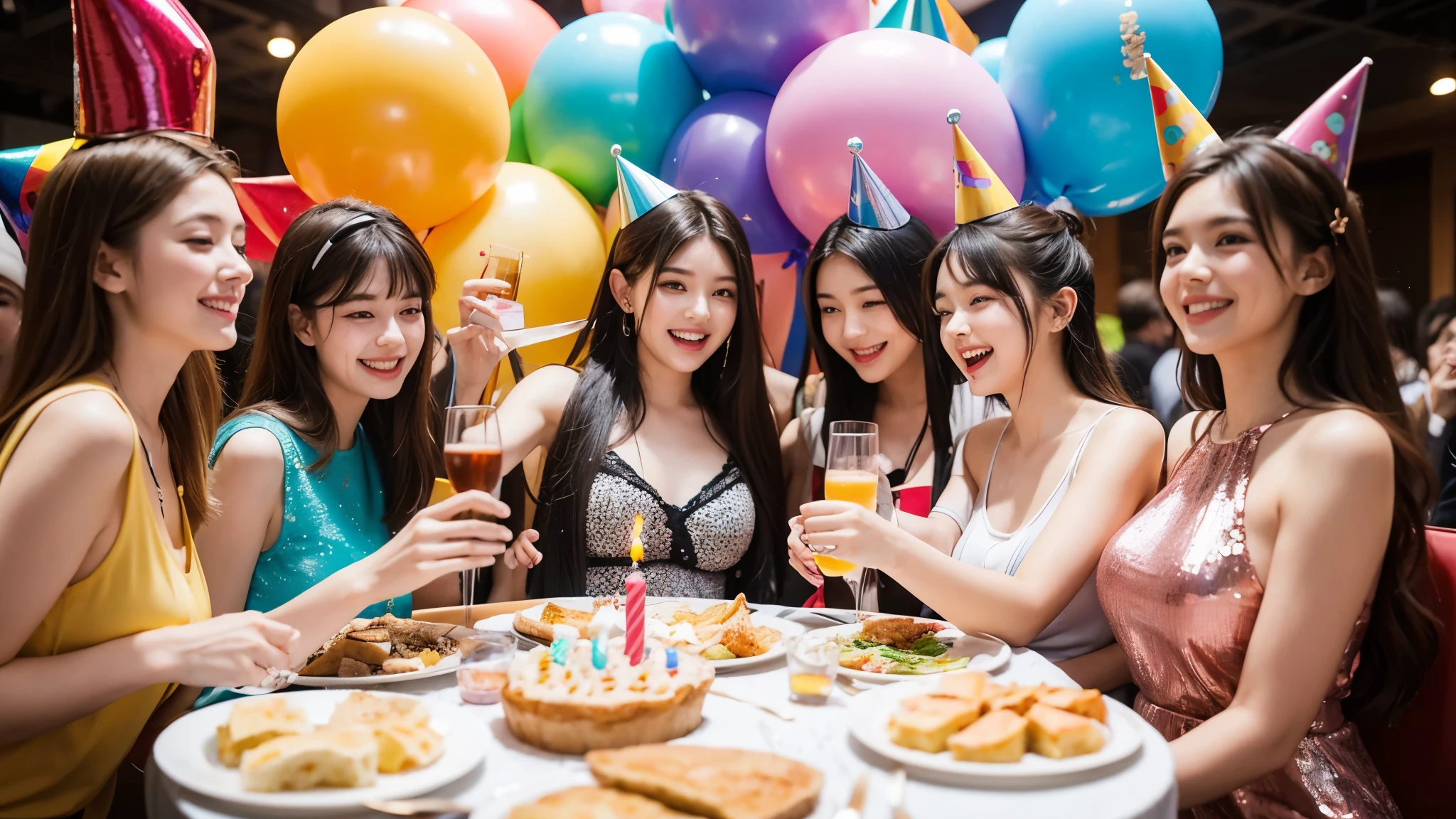 Best-quality, Masterpiece, Ultra-High-Resolution, (Photorealistic:1.4), Raw-Photo, Extremely-Details, 

(((photo of 3-girls having a lot of fun at home-drinking-party):1.3)), 

They all have extremely cute faces and all extremely beautiful big eyes. They all have extremely beautiful hair and extremely beautiful bodies. ((They all are completely drunk):1.3)