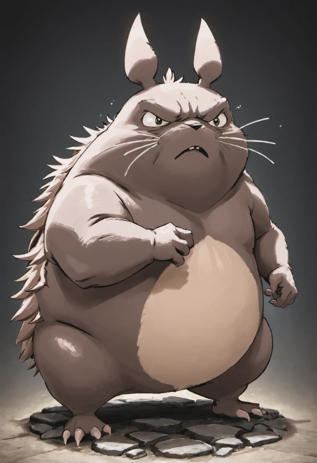 here's a little animal, standing on a stone, счастливый big chungus, big chungus, big chungus meme, animal hedgehog, it blurs, with pointed ears, Fat hedgehog beetles, Big Chungus Boss, It looks very stupid, Half of it, real Totoro