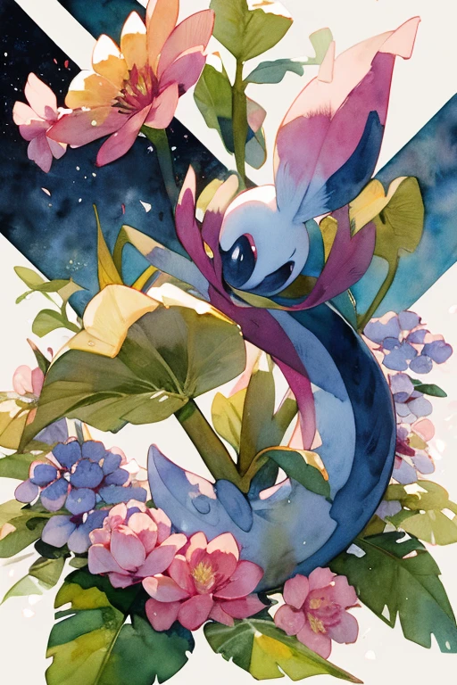 -watercolor, pokemon \(creature\), no humans, flower, colorful flower