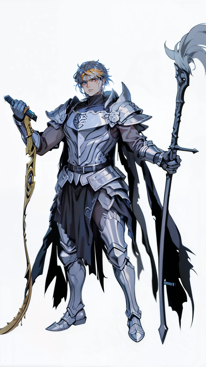 ((homen moreno))guerreira cabelos negro s com (vestido com armadura gotica sonbria))  olhos azuis florescentes com uma ((segurando um pergaminho e um enorme machado)), 4k