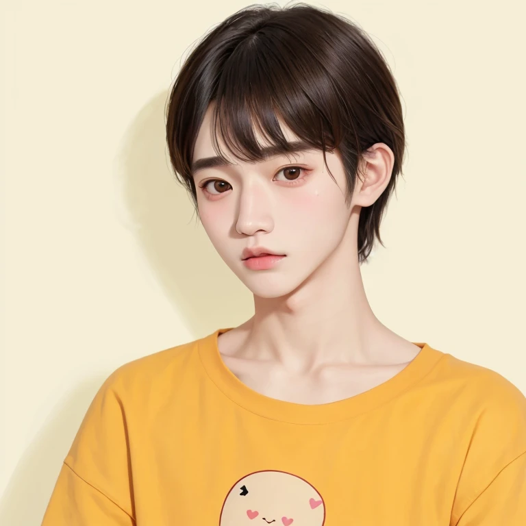 Close-up of a man wearing a shirt and a heart, kawaii realistic portrait, Inspired by Bian Shoumin, High quality fan art, Paint Urzan, Kim Doyoung, Trends on artstration, inspired by Kun Can, cute korean face, Lofi portrait, Inspired by Ma Yuanyu, Inspired by Lee Jeon Suk, high quality portraits