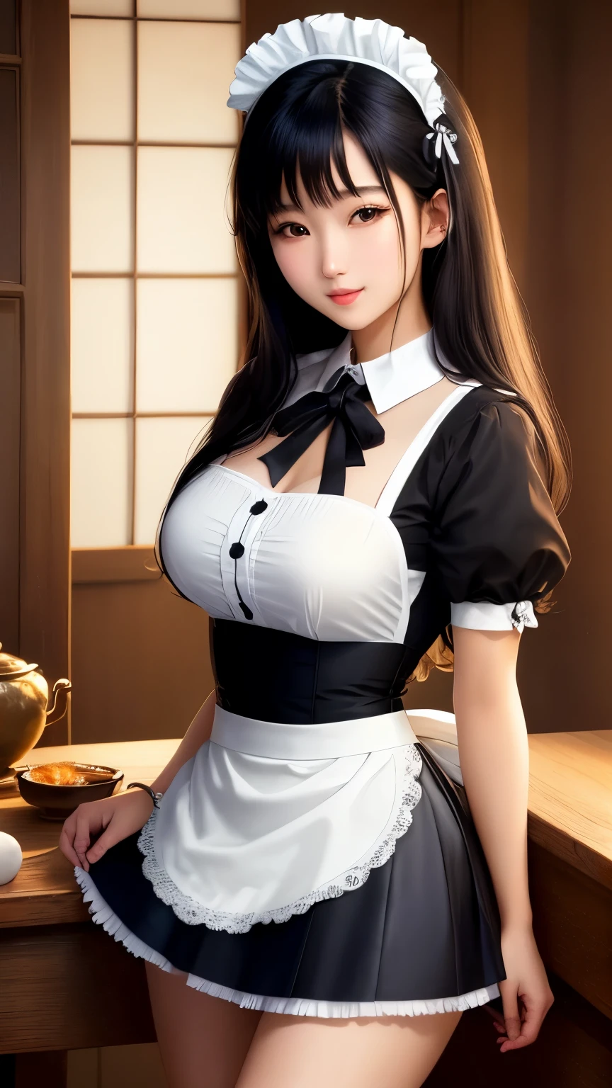 最high quality、high quality、best image quality、8K、最High resolution、High resolution、最high quality、masterpiece、RAW photo、whole photo、realistic atmosphere、(detailed face)、(fine hands、thumb１reference４)、(beauty of japan )、very nice face、beautiful face、((beautiful japanese girl))、(japanese woman), ((18 year old beautiful girl))、(glossy black hair)、(long straight hair)、whole body、(beautiful breasts)、slim style、(shiny skin)、(Fair skin)、realistic human skin、realistic human body structure、perfect body， perfect face， perfect hands， perfect fingers， perfect lips， perfect eyes，perfect teeth、perfect background round， beautiful skin，looking at camera、natural soft light、The shape of the nipple is clearly visible、The shape of the genitals is clearly visible、Interior of a medieval European-style Western-style building、Interior decorated with artwork from the 1690s、 Interior of a 1600s mansion、witch&#39;s house bedroom、complex room、classic home interior、((thin transparent metallic(Edwardian Maid Clothes))