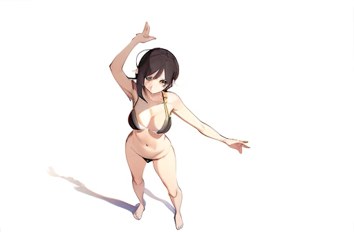 ((white background)), navel, nude, from above, m legs, bra,
