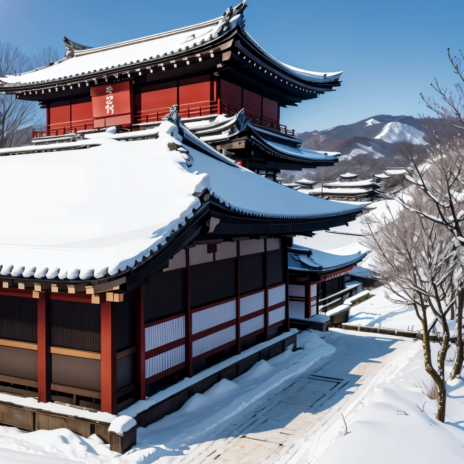 Japan castle,Snowy landscape in winter