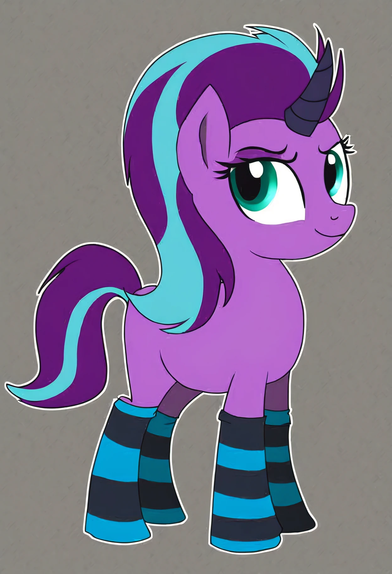 cmdrtempest,(horn),  striped socks, purple fur, purple hair, blue hair, purple hair, multicolored hair, solo, blue eyes, aqua eyes,  purple skin, solo, pony, my little pony, mlp, two tone hair, by yakovlev-vad