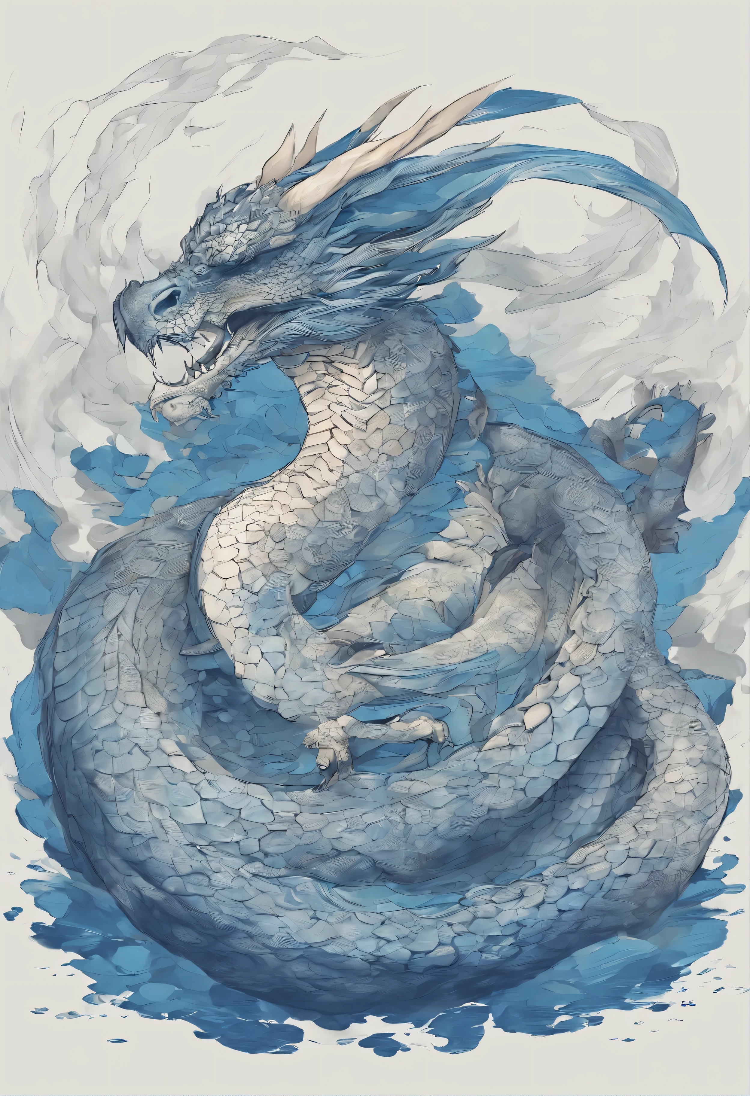 Dragon turtle，huge, white，blue，blue，Heavy turtle shell，The long tail of the snake，Raging sea，Chinese style，Overclocked rendering，Super fine，high quality，high resolution