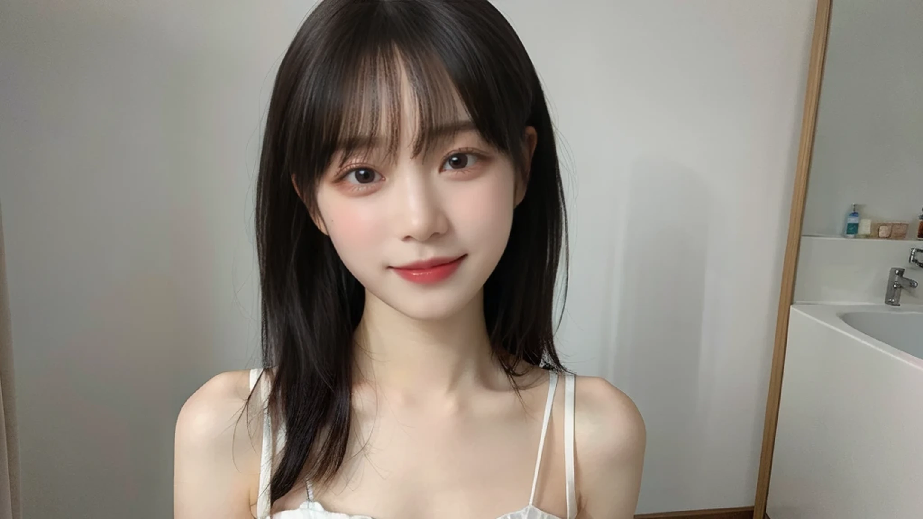 (16k、original photography、quality、​Masterpiece)、(actual、realism)、super detailed、ultra high resolution、1、Different opinions beautiful and delicate face、a smile、shrink、(slim waist) Beautiful and delicate skin、texture、flowing hair、professional lighting、、Description of and、条纹Description of and、bath