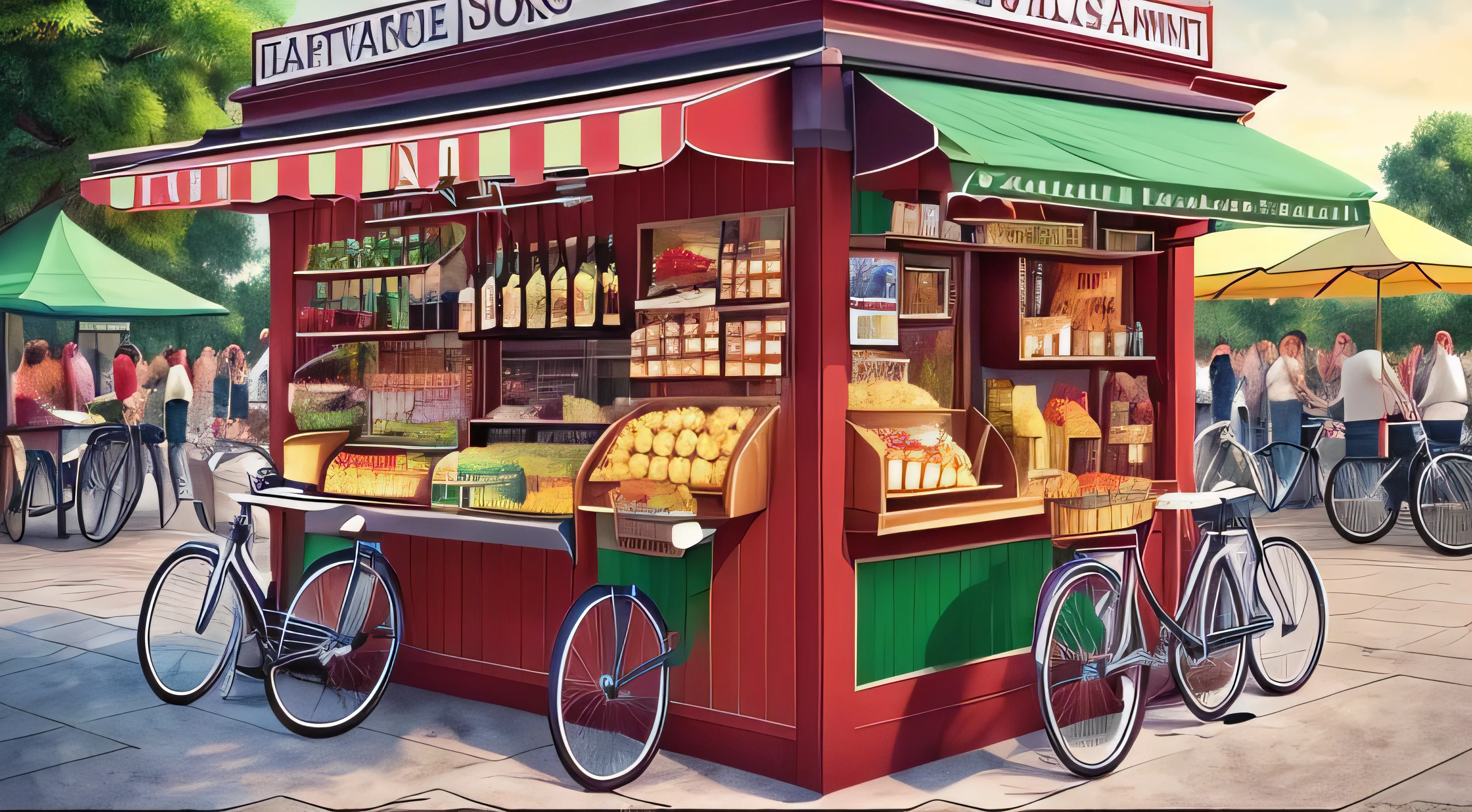 Park where you hang out, there is a cigarette/drink stall or a meatball seller, cartoon style --auto --s2