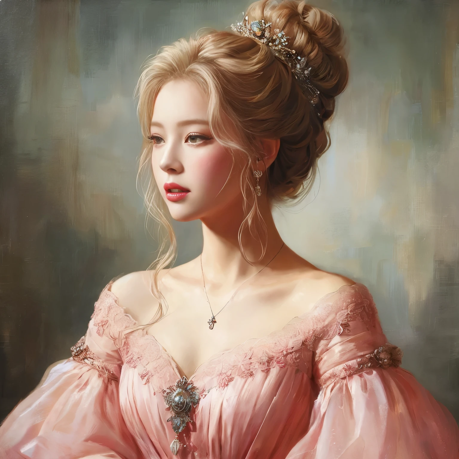 cuadro de una mujer con un vestido rosa y un tiable, hermosa pintura de personajes, pintura digital elegante, Retrato de una princesa, beautiful fantasy art portrait, exquisite digital illustration, pintura de hermosa, a beautiful art illustration., Retrato de princesa, hermosa obra de arte digital, a beautiful fantasy empress, beautiful gorgeous digital art, Preciosa pintura digital, Parque Andy, hermosa pintura digital