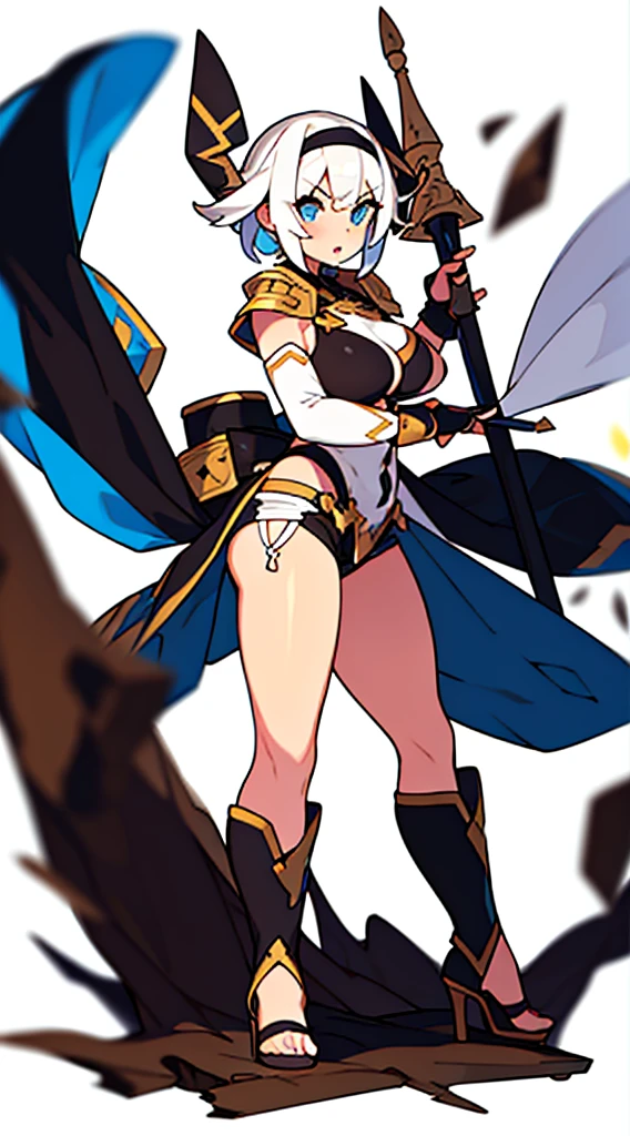 stand posture, cute eyes, adult woman,, solo, high fantasy outfits, ((white background)), full body, holding weapon,
