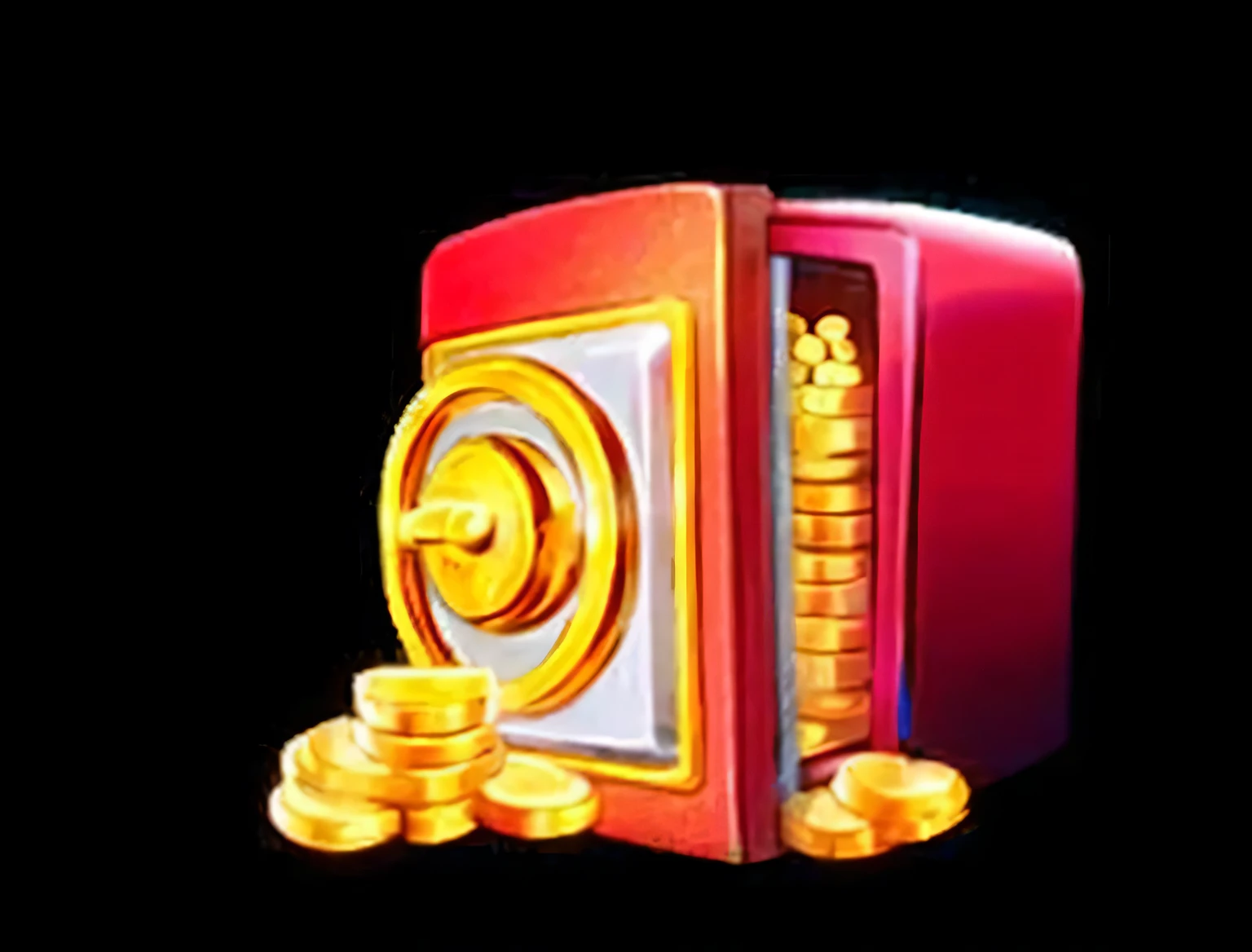 Red metal safe with gold coins
