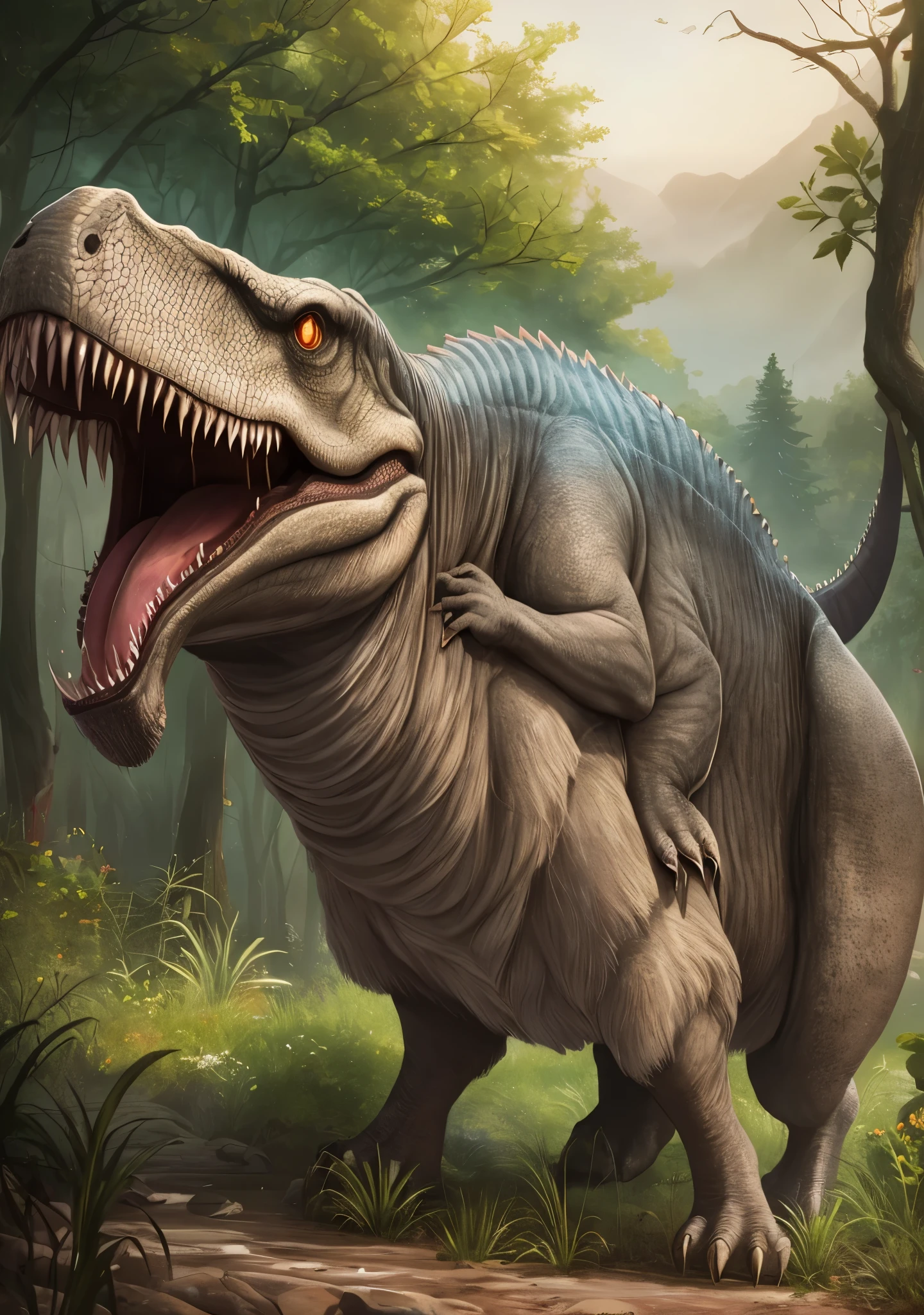 A child rides on a Tyrannosaurus Rex --auto --s2