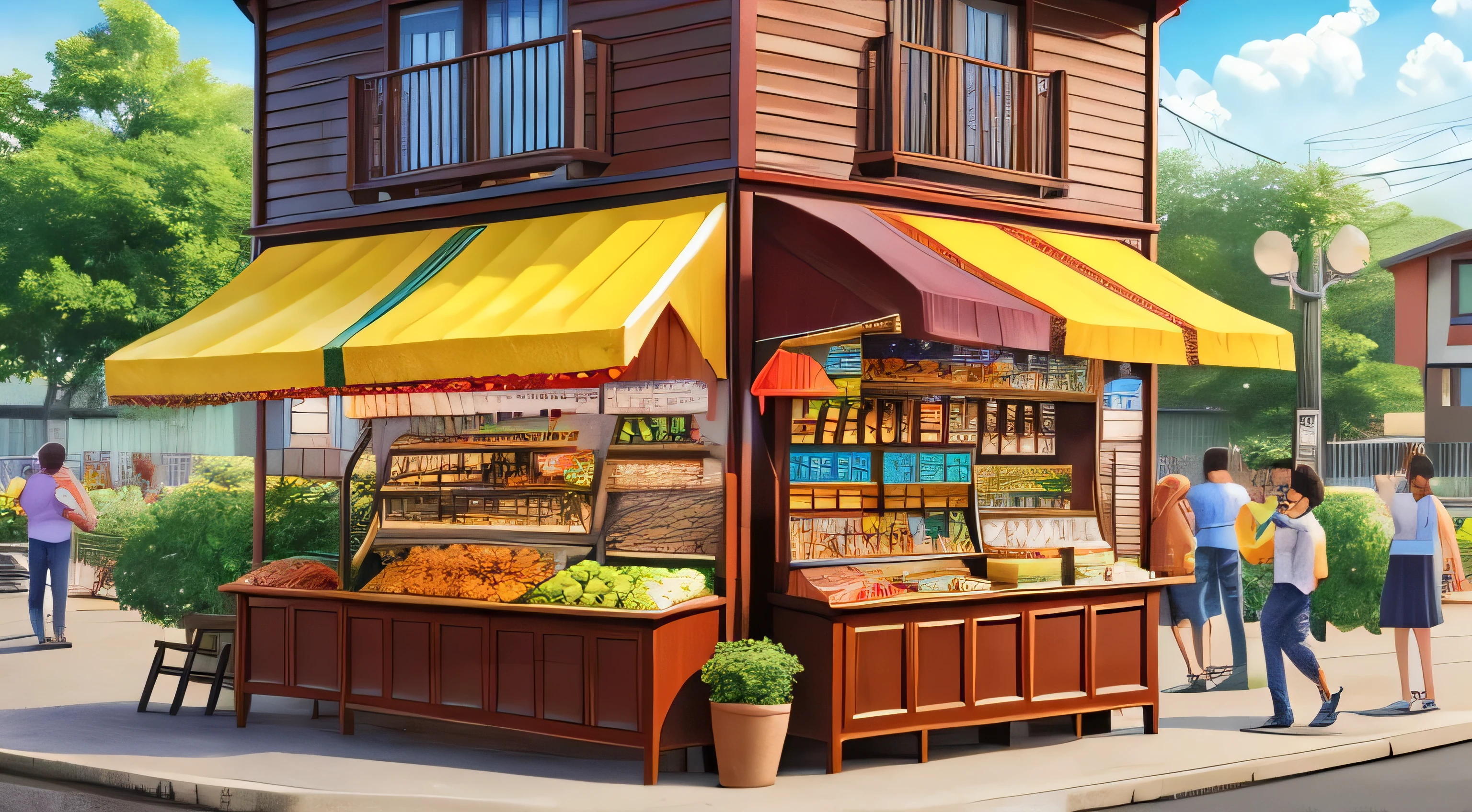 Park where you hang out, there is a cigarette/drink stall or a meatball seller, cartoon style --auto --s2