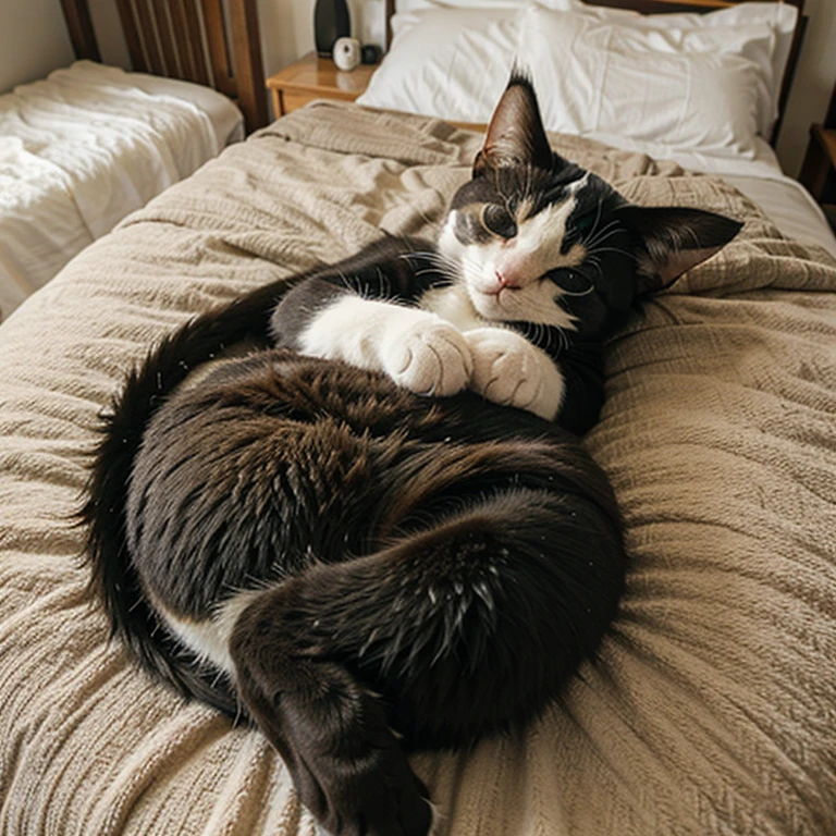 Um gato deitado em uma floresta