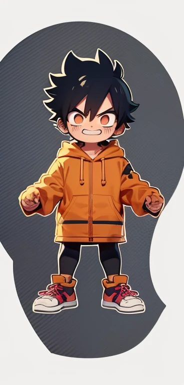 Drawing of a boy wearing a hoodie and sneakers, full body figure painting, clean anime outlines, anime style绘画, anime style人物, chibi proportions, anime full body illustration, Full body character design, 干净细致的anime style, anime style, Single character whole body, Luffy dressed as Naruto, full body picture, Animation Character Reference List, Animation character design