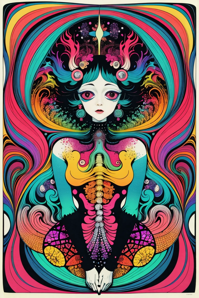 Seductive psychedelic horror, Trippy Hentai, body horror, having sex, real breasts, surreal Sex, LSD trip, sensual, psychedelic oral sex, provocative, colorful, glowing