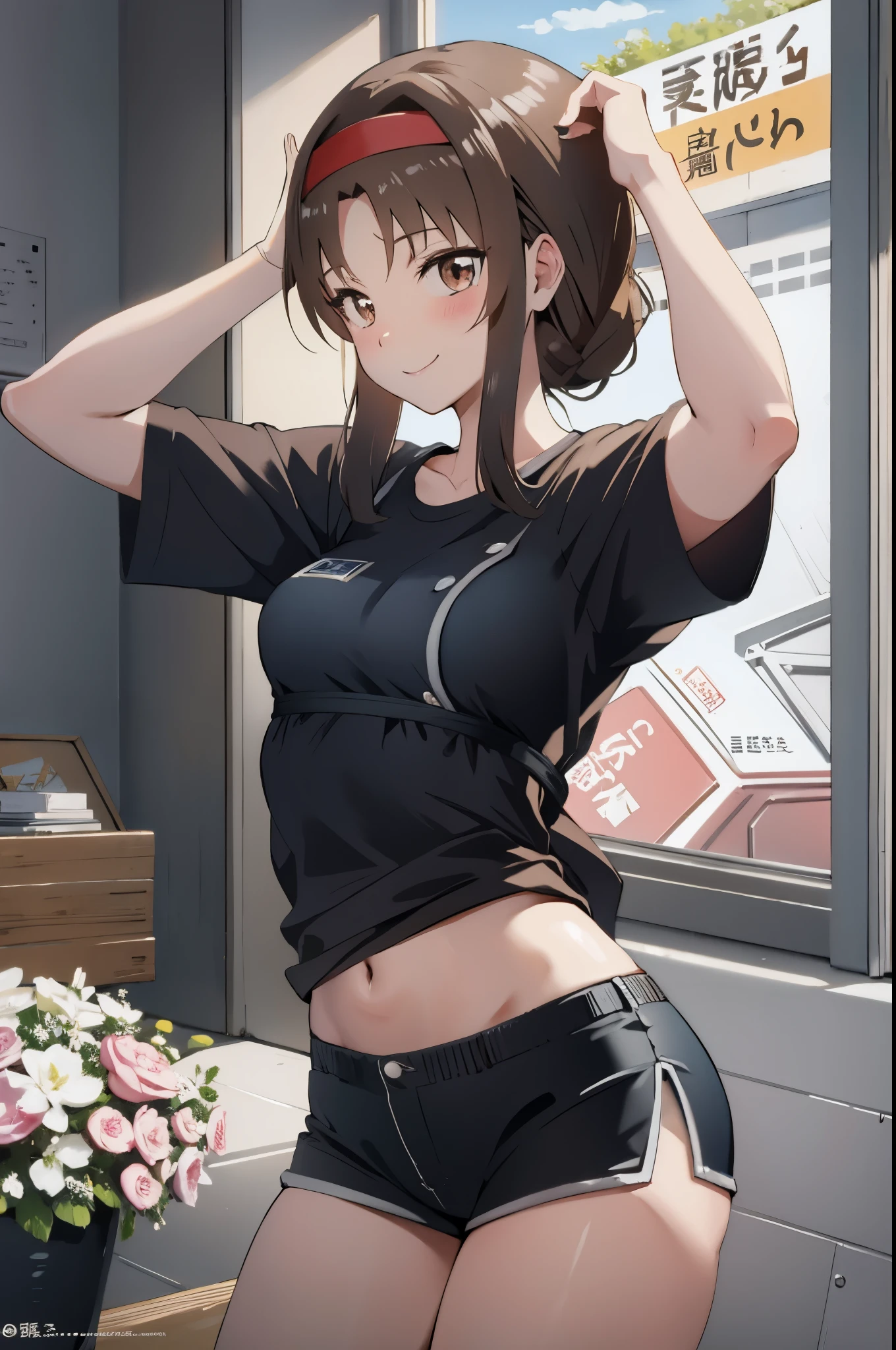 (masterpiece, best quality, detailed) ,1 girl,scarf,brown hair,anime girl, 有吸引力anime girl, anime art wallpaper 4k,eyes detailed,ecchi anime style, anime girl.teasing smile, clean detailed anime art,high resolution, (perfect hands, perfect ),