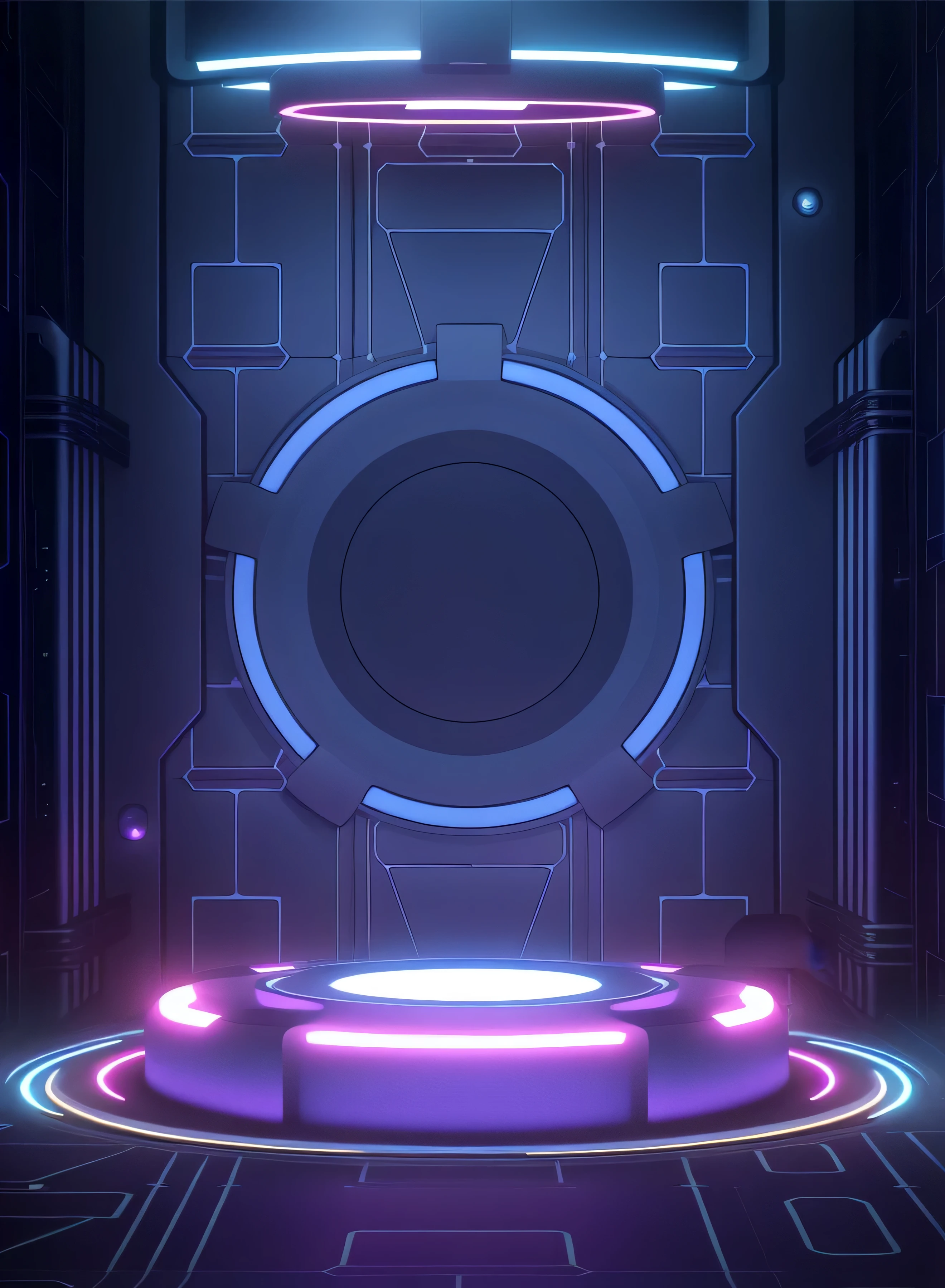 a close up of a futuristic room with a round table, futuristic room background, techno neon projector background, futuristic background, background with neon lighting, futuristic setting, spaceship hallway background, neon background lighting, background cyberpunk spaceship, cyberpunk background, cyber background, detailed sci - fi backgrounds, arena background, background artwork, dark sci - fi background, scifi background