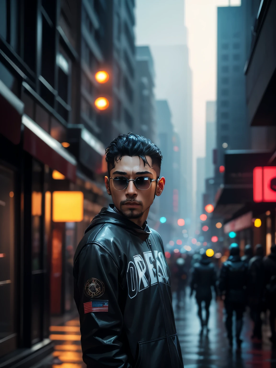 Change background, cyberpunk, ultra realistic,8k, realistic face, black sunglasses,with lion