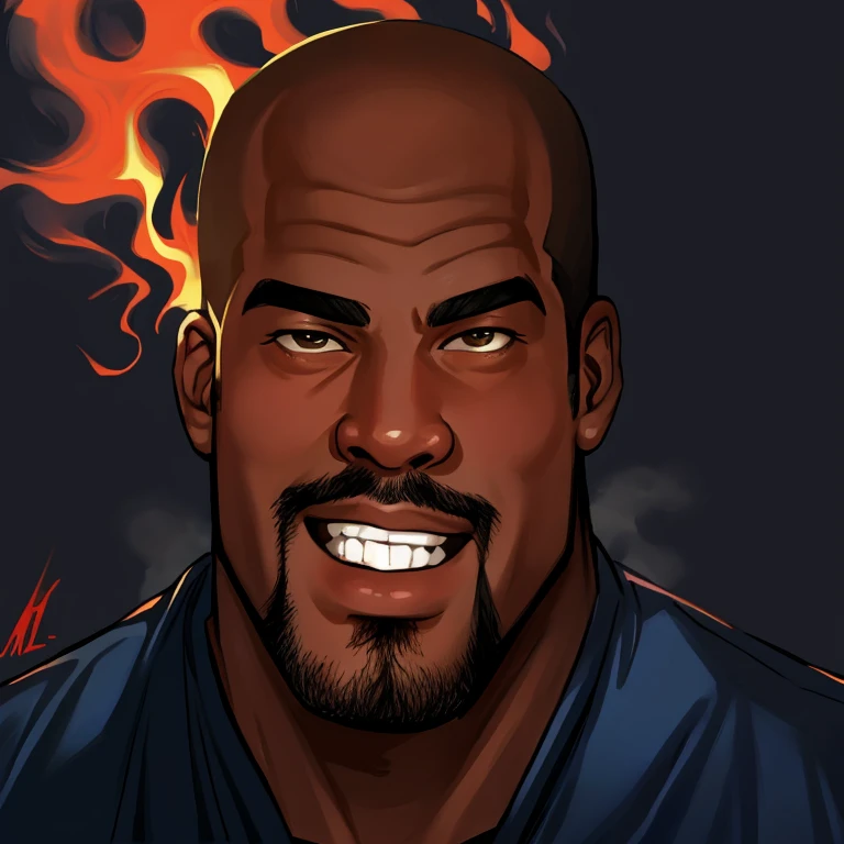 a close up of a man smiling at the camera, shaq, shaquille o'neil pregnant, huell babineaux, taken in the early 2020s, michael jordan, giga chad, cain, (smoke), george floyd, internet meme, genie, james lebron, smokey, los angeles ca, gargantuan, (fire), mike