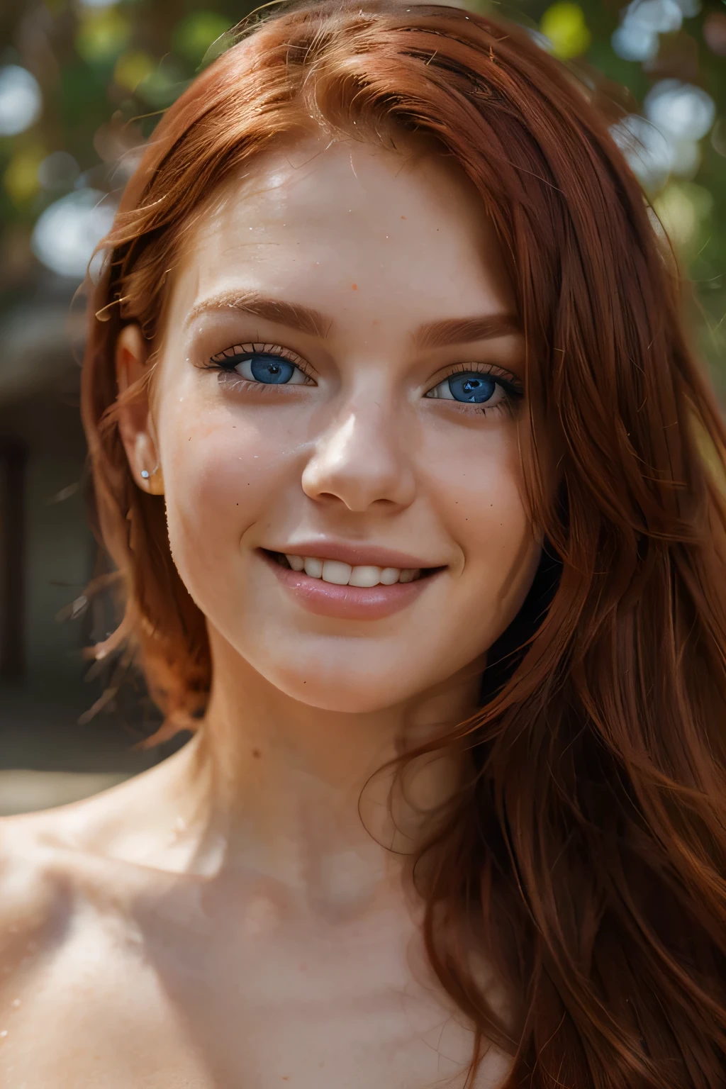(Mejor calidad,Realista),(retrato,Photography),(hermoso,sonriente:1.2),(25-year-old model:1.1),(ojos azules:rojo),(rojo hair),(cara detallada),(vivid colors),(natural lighting),Estilo femenino,Sharp focus