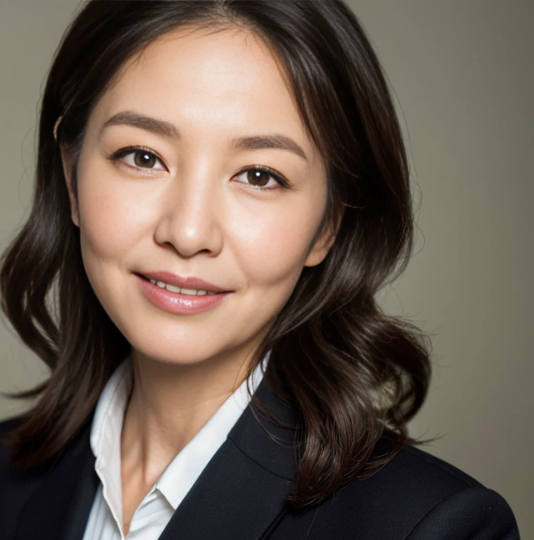 ((highest quality, 8K, masterpiece :1.3)),(elderly woman),one person,#40 generation women ,Female in her 50s ,Natural attraction ,Intellectual impression ,calm expression ,smile ,wrinkles and fine wrinkles ,Experienced look ,black hair ,elegant hairstyle ,Even skin ,transparency #head shot ,Close-up