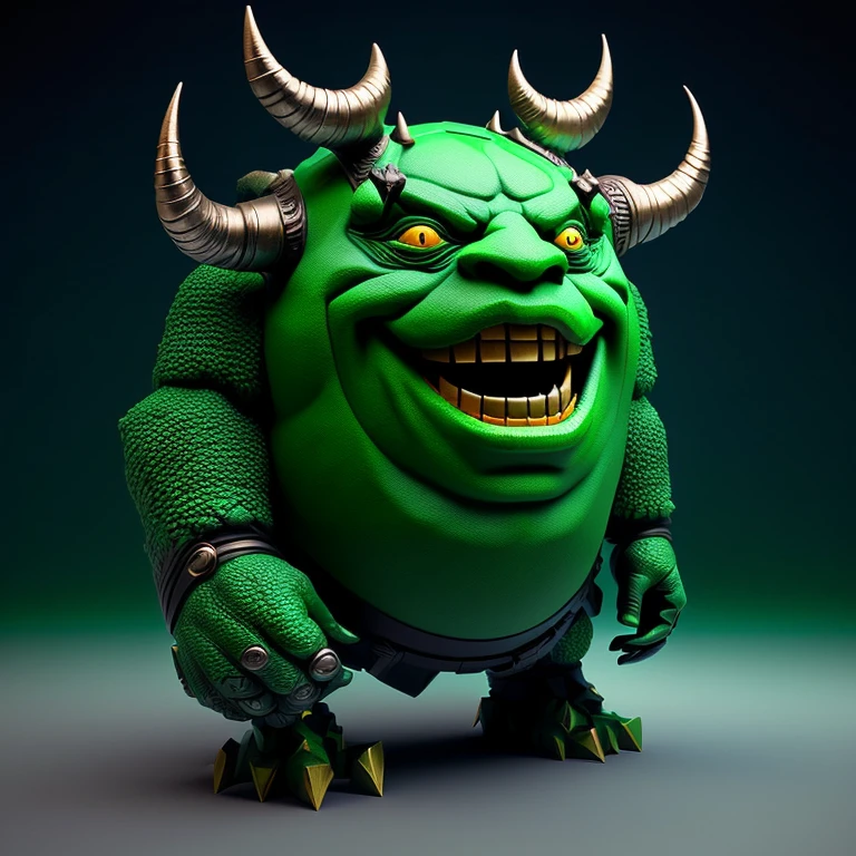Close up of a giant green monster statue with horns, tooth wu : : Queksel giant scan, super detailed color lowpoly art, 3D rendering stylization, Trending on Polycount, by Lee Jeon Suk, Multiple Count Contest Winner, Roland Zilvinskis 3D Rendering Art, z'gok. 8K HD resolution