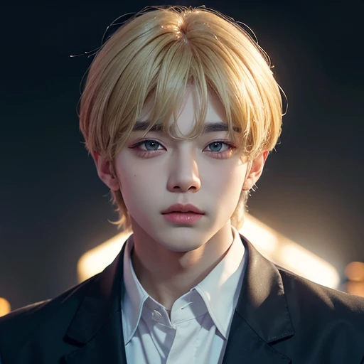 Taehyung of BTS, gentle features, blonde hair, hd, 8K, high quality