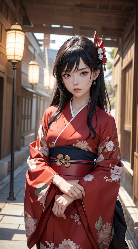 beautiful, masterpiece, highest quality, highly detailed face, perfect lighting, 1 girl, alone, Matoi Ryuuko, kimono, kimono, short kimono, cowboy shot