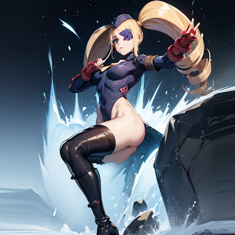ultra-detailed, Explicit, Beautiful body, Beautiful Nose, Beautiful character design, perfect eyes, perfect face, ultra highres, 4K, beautiful legs, perfect legs, Nice hands, Perfect hand, Masterpiece, Best Quality, Highly detailed, illustration, absurdres, perfect anatomy, street fighter, doll suit, shadaloo doll, dollsuit, girls, multiple girls, expressionless, blank eyes, looking at viewer, red gloves, emotionless, black latex, corrution, mind control, female combatant, full body, hypnotized, unhappy trance, full body suit, ribbed bodysuit, both arms at side, obey, perfect female body, extremely glossy latex, hypnosis, hypnoLora, empty eyes, Mind control device, poses, submissive_pose, Slave, hat, necktie, stand up straight, standing, standing at attention, hat, necktie, latex, ribbed bodysuit, thighhighs, garter belt, Fighting Stance, military, thigh boots, 1girl, Solo, Nui Harime, kill la kill, blonde hair, twin tails, very long hair, blue eyes, drill hair, blindfold