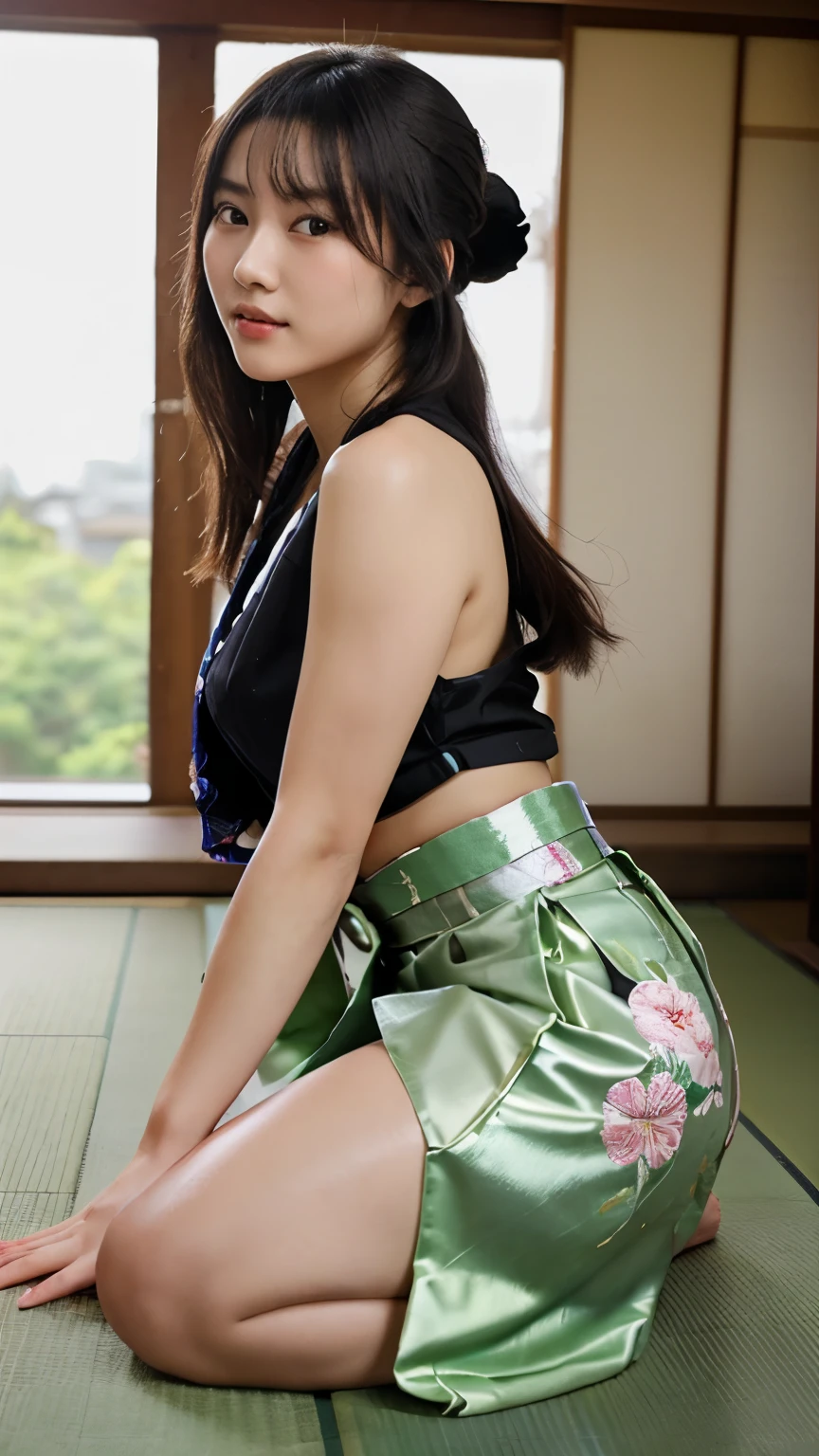 NSFW、最high quality、high quality、best image quality、8K、最High resolution、High resolution、最high quality、masterpiece、realistic pictures、Raw photo、realistic atmosphere、(detailed face)、(fine hands、thumb1reference4)、(beauty of japan )、very nice face、cute face、((beautiful japanese girl))、(woman), ((18 year old beautiful girl))、(glossy black hair)、(straight long hair)、(ponytail)、whole body、slim style、(shiny skin)、(Fair skin, Glossy skin)、real human skin、realistic human body structure、perfect body, perfect face, perfect hands, perfect fingers, perfect lips, perfect eyes,perfect teeth、perfect background, perfect atmosphere,looking at the camera、 natural soft light、samurai kimono、maiko kimono、servant、geisha kimono、japanese kimono、japanese traditional、In front of a samurai residence in Japan、((Transparent random color(floral samurai kimono、side slit hakama))、((sexy pose with movement))、((angle from random angle))