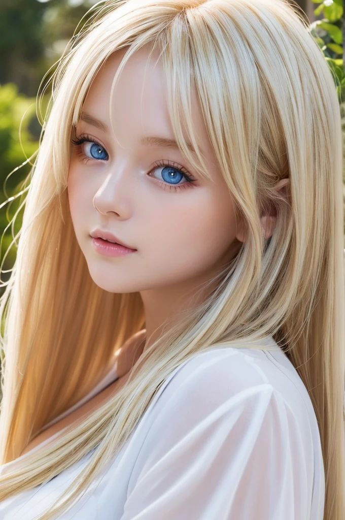 Clear white shiny skin、Cute sexy small beautiful face of a sexy big breasted teenager with windy blonde hair getting in the way in front of her cute face、Shiny bright straight blonde hair dances in front of a cute beautiful face、Long silky bangs covering cute eyes、blonde hiding her sexy face、Sexy cute young woman with super long hair too、Super long natural blonde shining bright blonde hair、Very beautiful bright light blue eyes、very big eyes